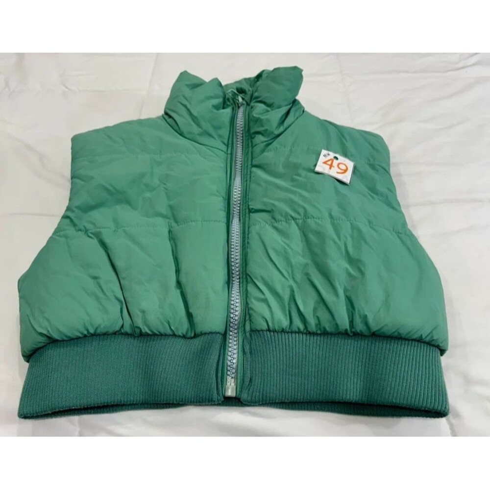 Ladies &merci Sage Green Small Cropped Puffer Vest